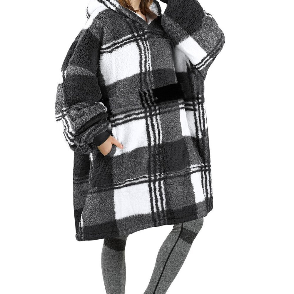 Oversized Sherpa Hoodie Blanket Pullover Cozy Wearable Lounge Sweatshirt